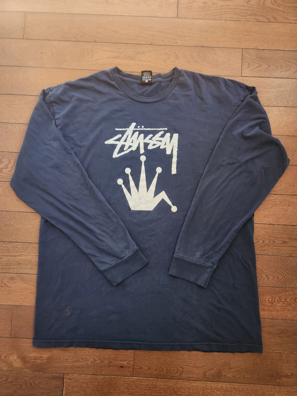 Stussy Navy Blue Long Sleeve Tee with White Logo - XL